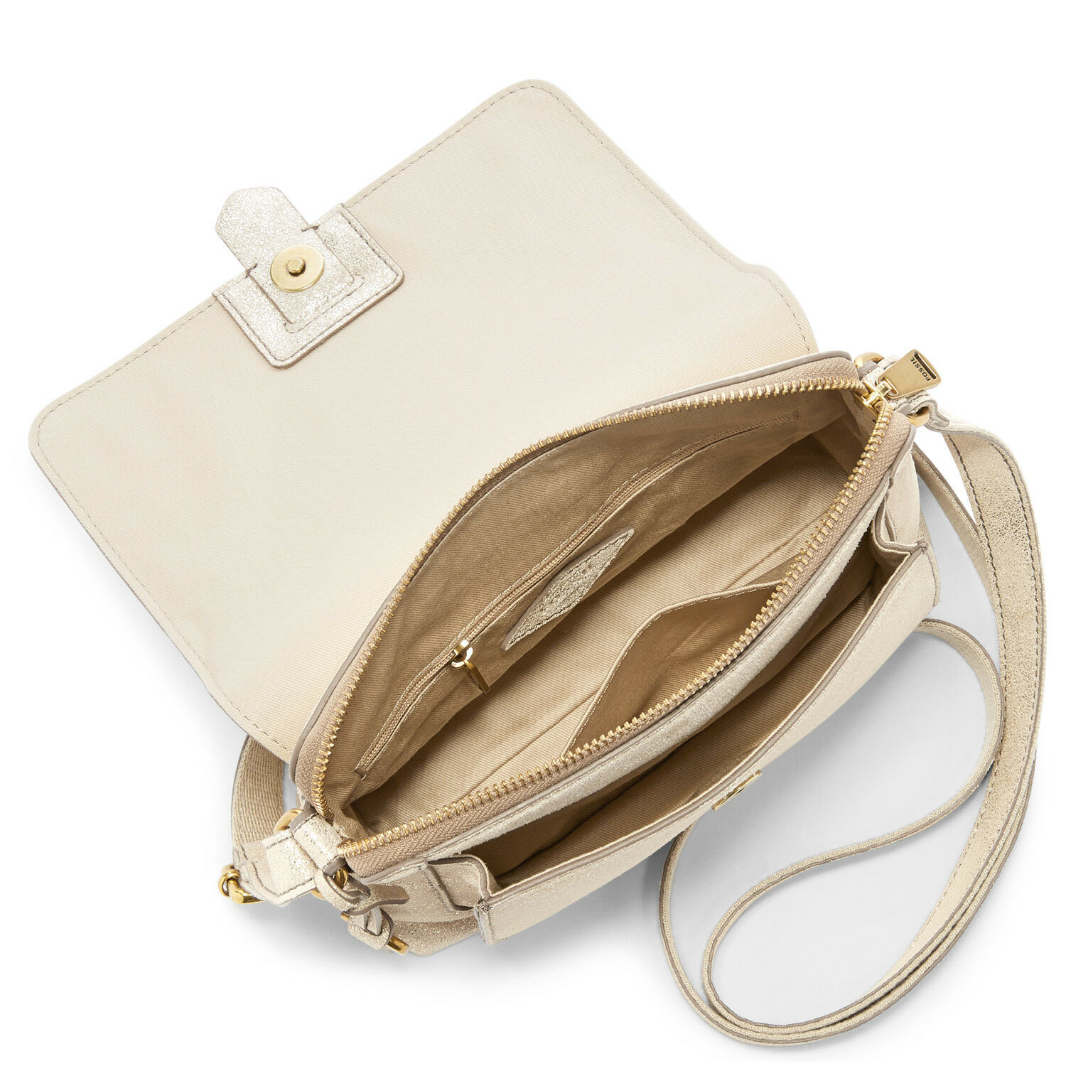 Fossil Kinley Pale Gold Metallic Small Crossbody | Kalsona