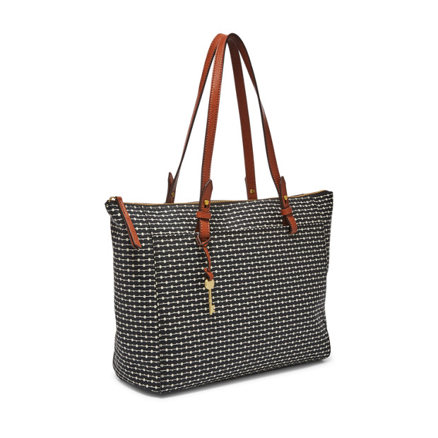 fossil rachel tote black stripe